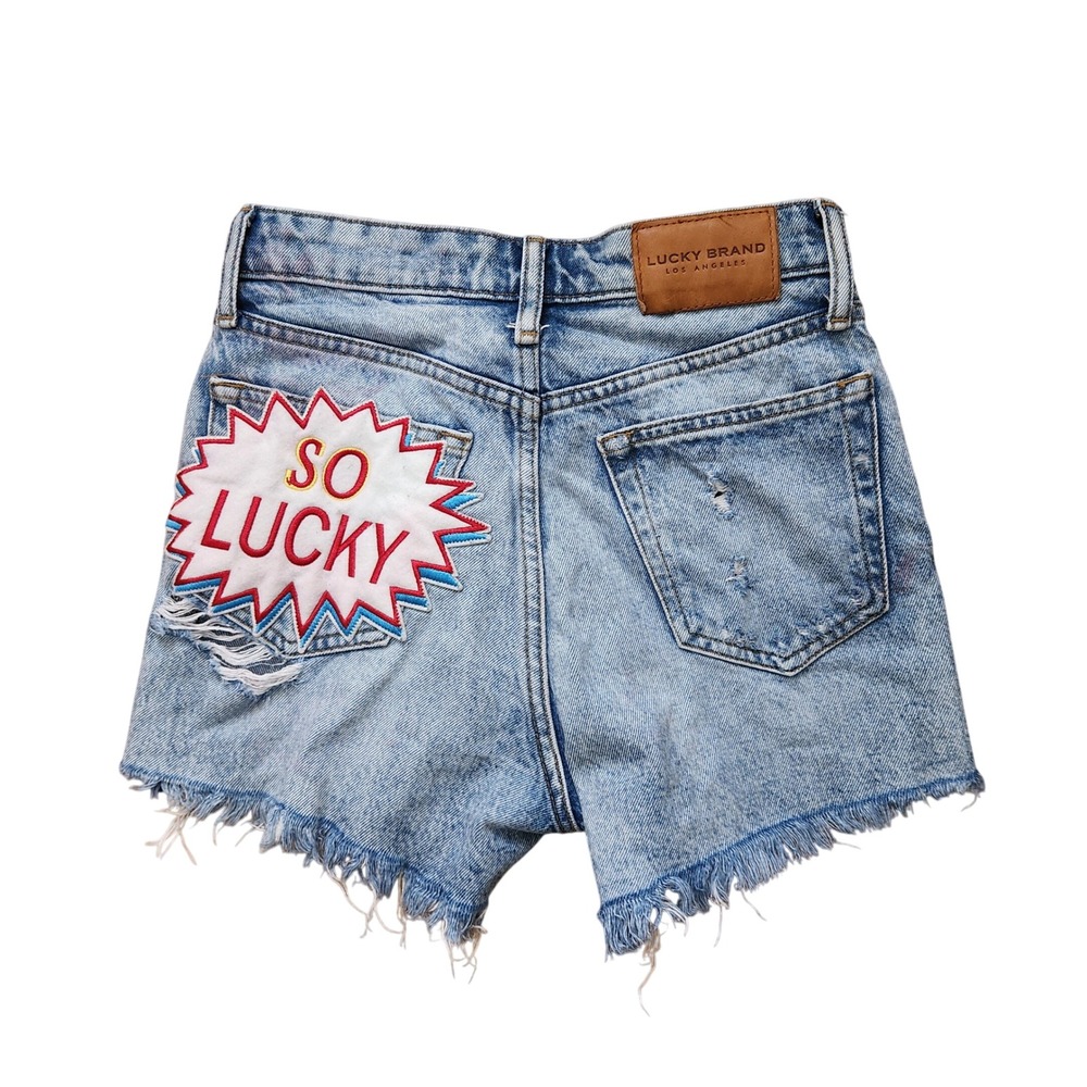 Lucky Brand Denim Shorts So Lucky Patch Distressed‎ Frayed Hem Women's Size 0
